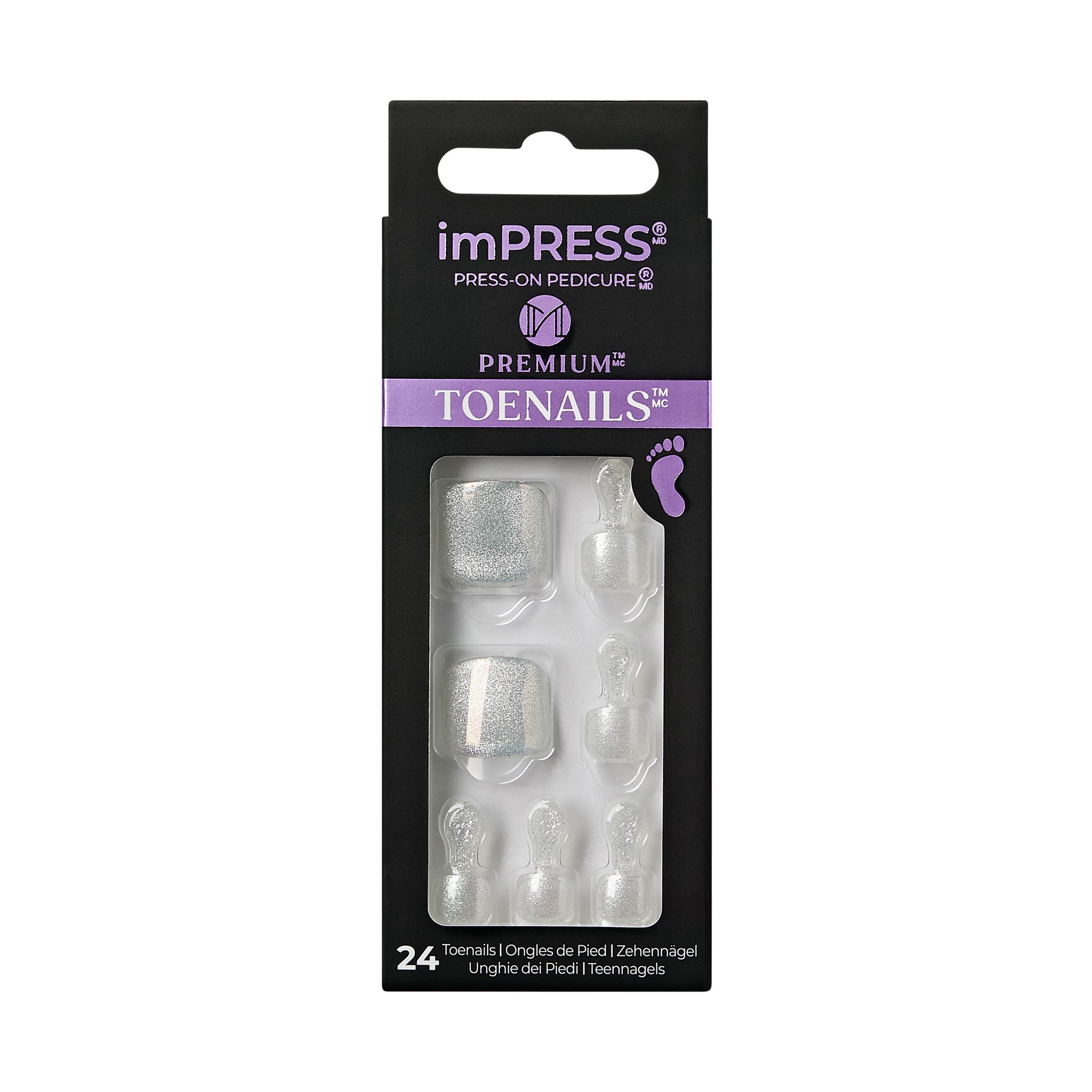 slide 1 of 5, imPRESS Premium Press-On Toenails, No Glue Needed, Multi Chrome, Pink Square, 27 Ct., 28 pc