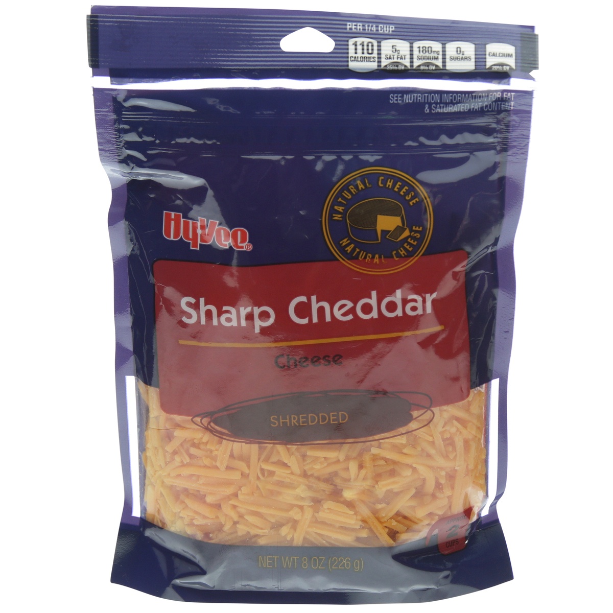 slide 1 of 1, Hy-Vee Shredded Sharp Cheddar Cheese, 8 oz