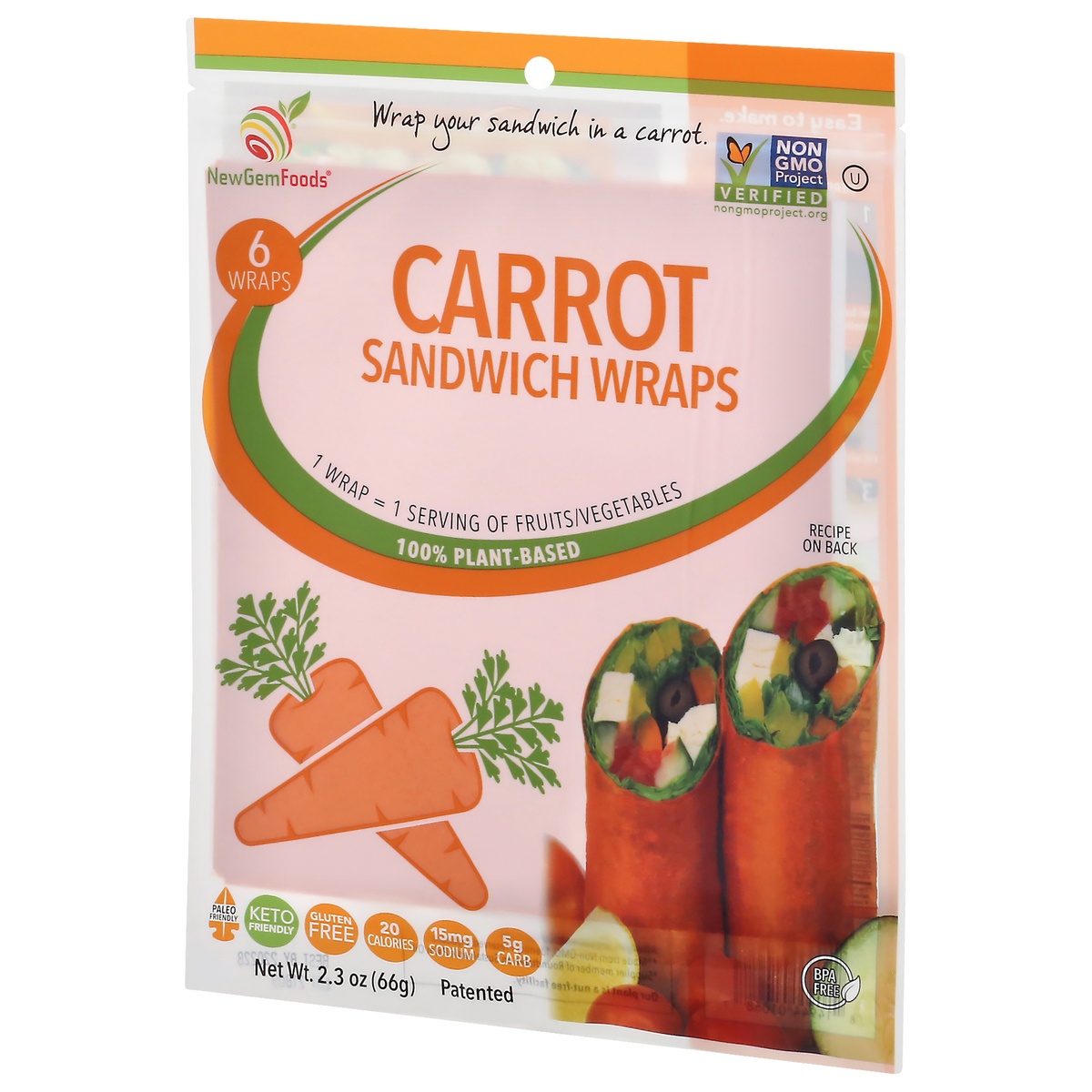 slide 4 of 9, NewGem Foods GemWraps, Carrot, 6 ct