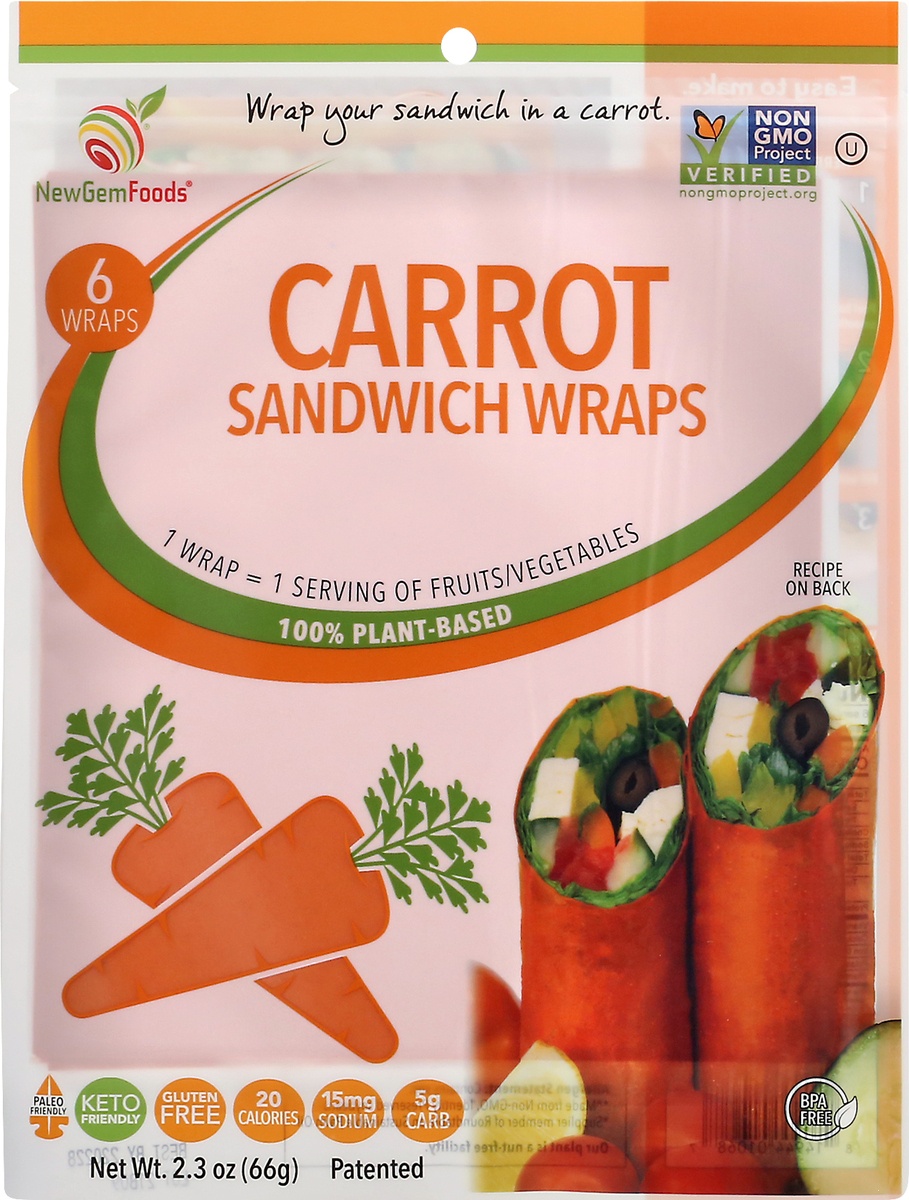slide 6 of 9, NewGem Foods GemWraps, Carrot, 6 ct