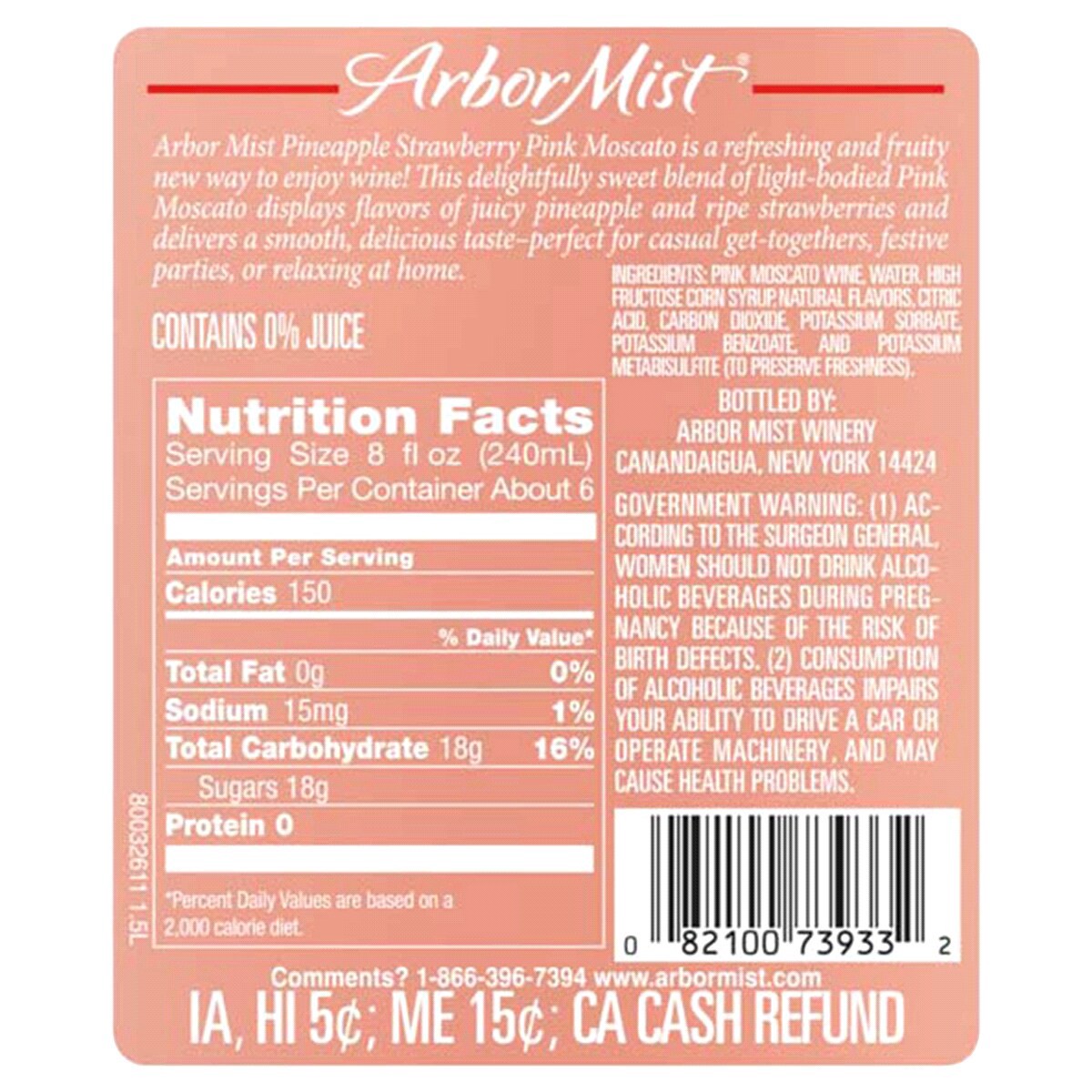 slide 3 of 3, Arbor Mist Pineapple Strawberry Moscato Sweet Wine 1.5L, 1.50 liter