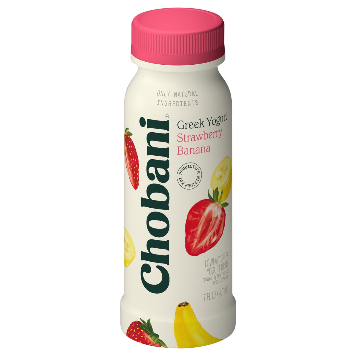 slide 1 of 14, Chobani Low-Fat Greek Yogurt Strawberry Banana Drink 7oz, 7 fl oz