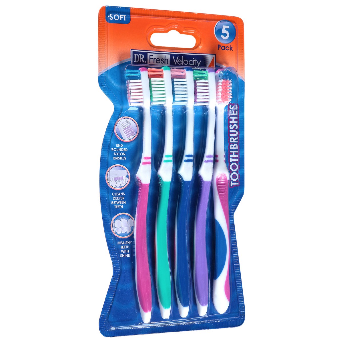 slide 4 of 9, Dr. Fresh Velocity Soft Toothbrushes 5 ea Blister Pack, 5 ct