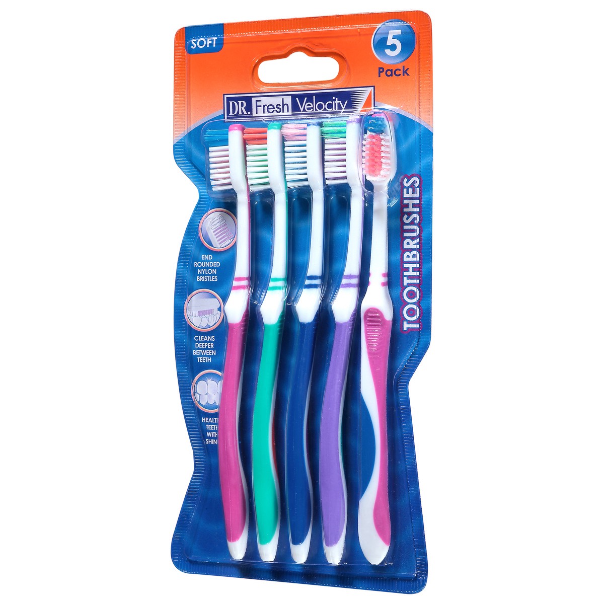 slide 7 of 9, Dr. Fresh Velocity Soft Toothbrushes 5 ea Blister Pack, 5 ct