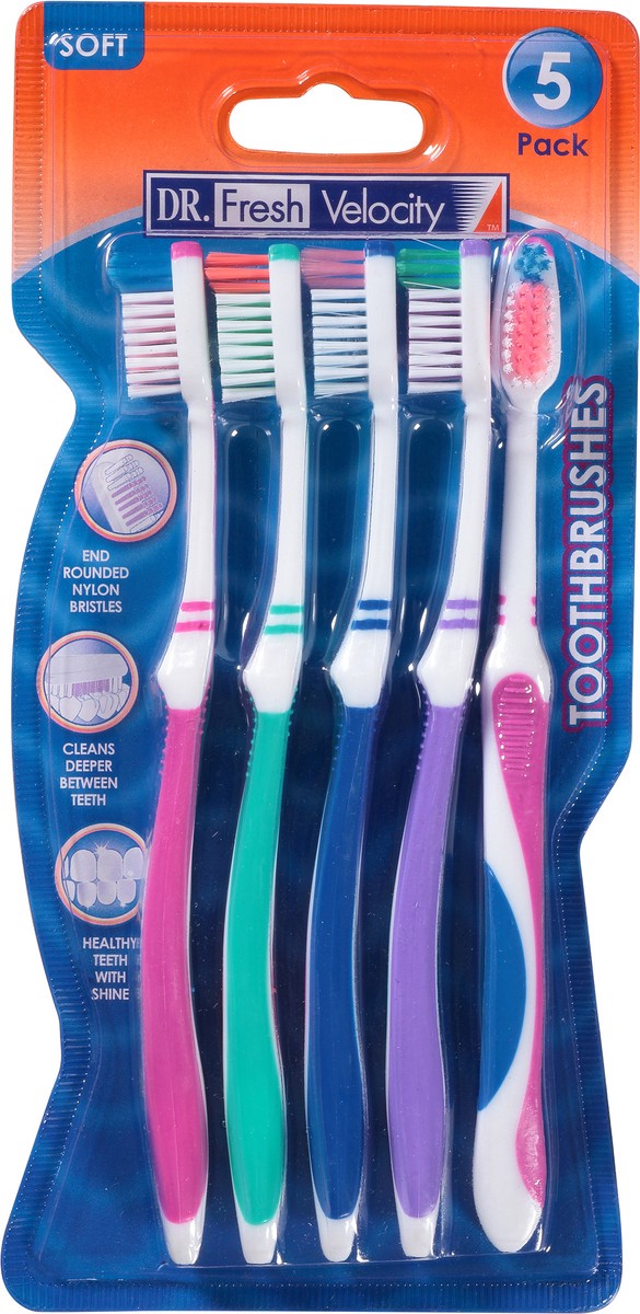 slide 3 of 9, Dr. Fresh Velocity Soft Toothbrushes 5 ea Blister Pack, 5 ct