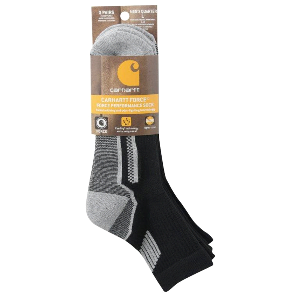 slide 1 of 1, Carhartt Men's Force Performance Work Quarter Sock - Black - 3 Pack, LG