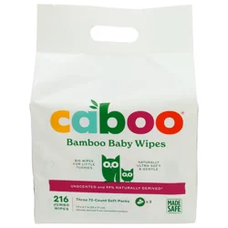 Caboo Unscented Bamboo Baby Wipes Jumbo - 3 x 72 Wipe Packs