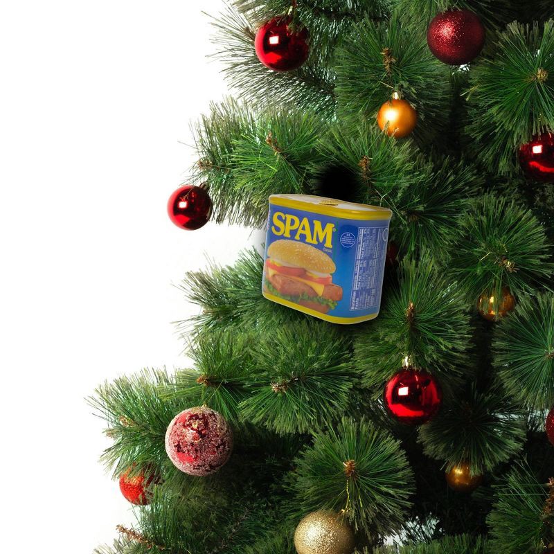 slide 3 of 3, SPAM Decoupage Christmas Tree Ornament: Durable, Lightweight, Indoor Decoration, 6" Height, 1 ct