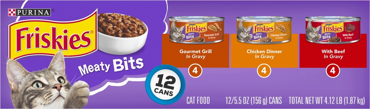 slide 4 of 9, Friskies Purina Friskies Gravy Wet Cat Food Variety Pack, Meaty Bits, 4.12 lb