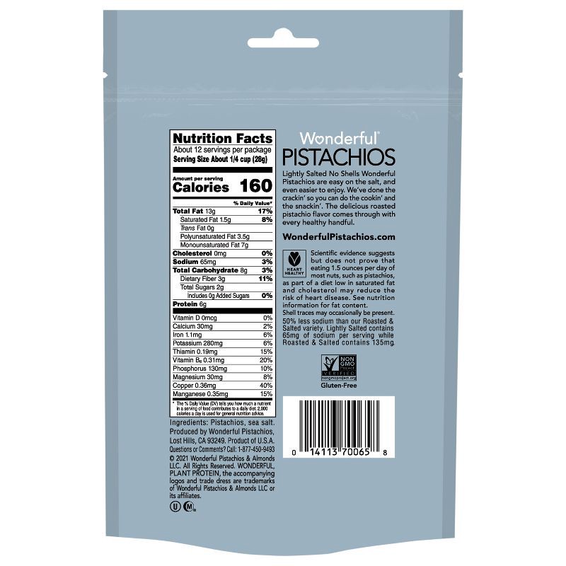 slide 2 of 6, Wonderful Roasted Light Salt No Shells Pistachios - 12oz, 12 oz