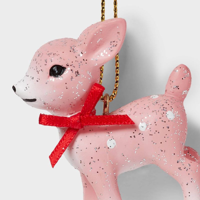 slide 3 of 3, 2ct Retro Small Deer Christmas Tree Ornament Set Pink - Wondershop™: Glitter Finish, Indoor Use: Glitter Finish, Indoor Use, 2 ct