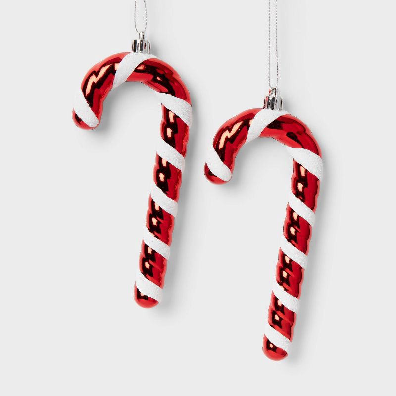 slide 1 of 3, 2ct Candy Cane Christmas Tree Ornament Set Red/White - Wondershop™, 2 ct