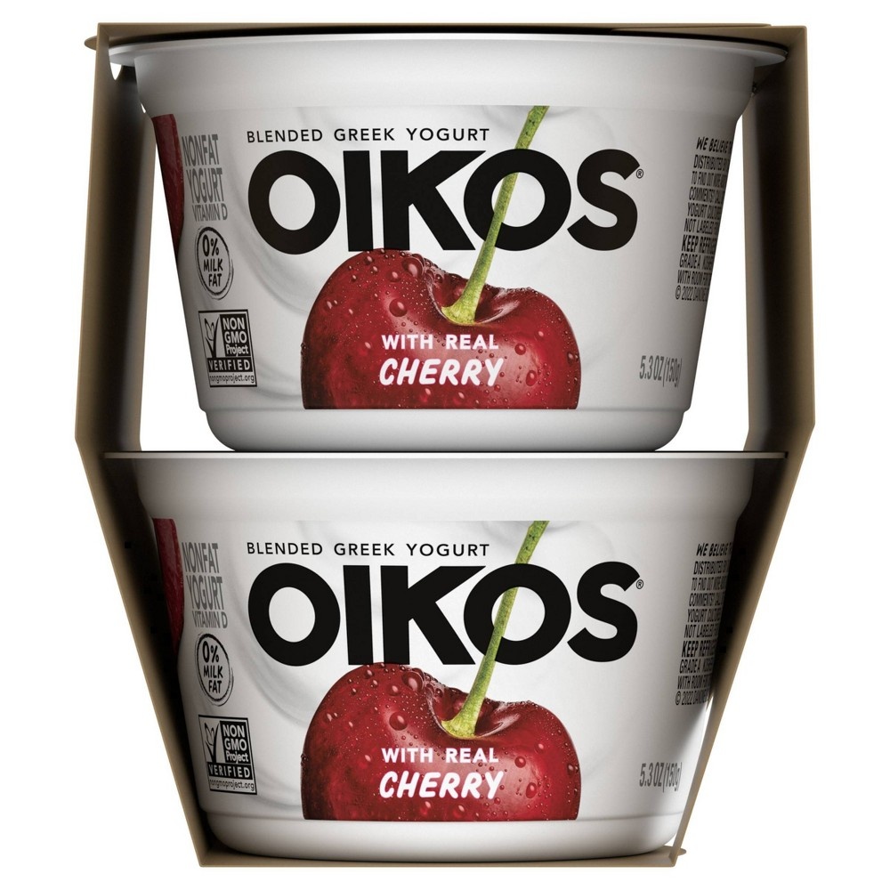 slide 4 of 9, DANNON Oikos Blended Cherry Greek Nonfat Yogurt - 4ct/5.3oz Cups, 4 ct; 5.3 oz