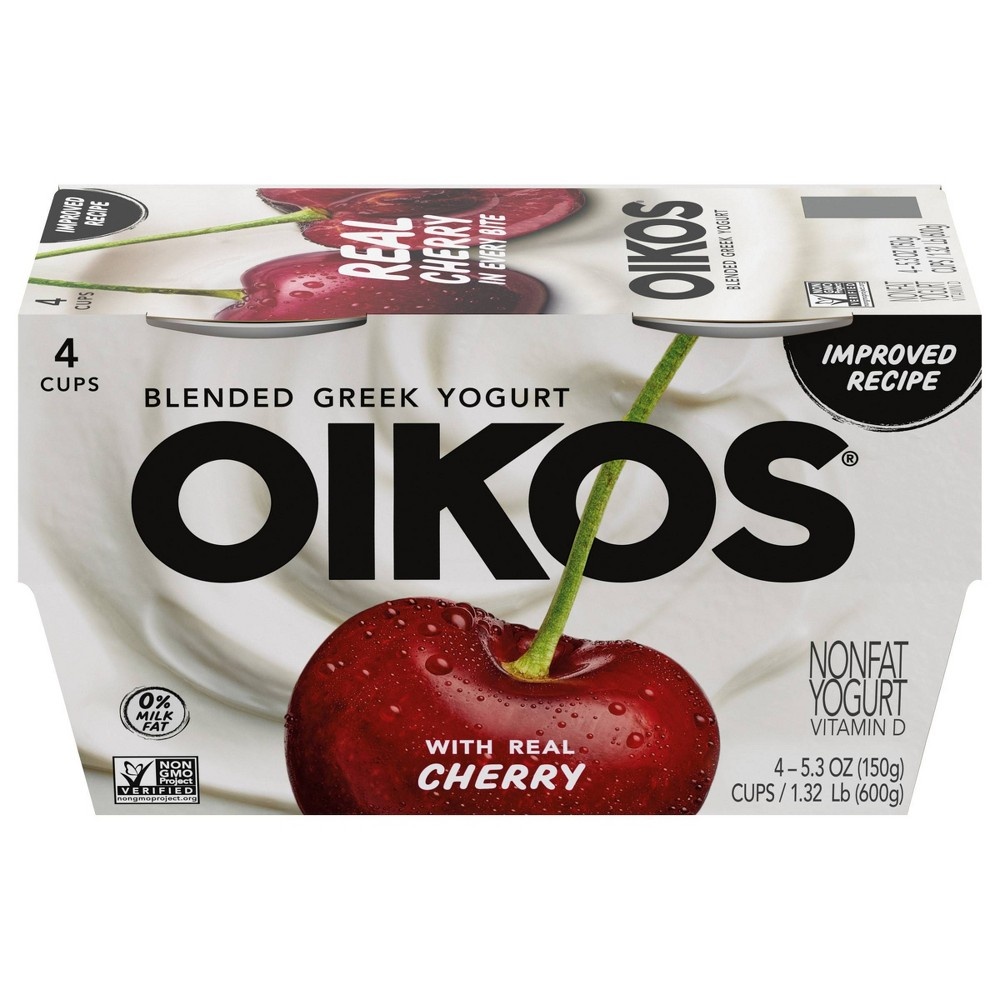 slide 5 of 9, DANNON Oikos Blended Cherry Greek Nonfat Yogurt - 4ct/5.3oz Cups, 4 ct; 5.3 oz