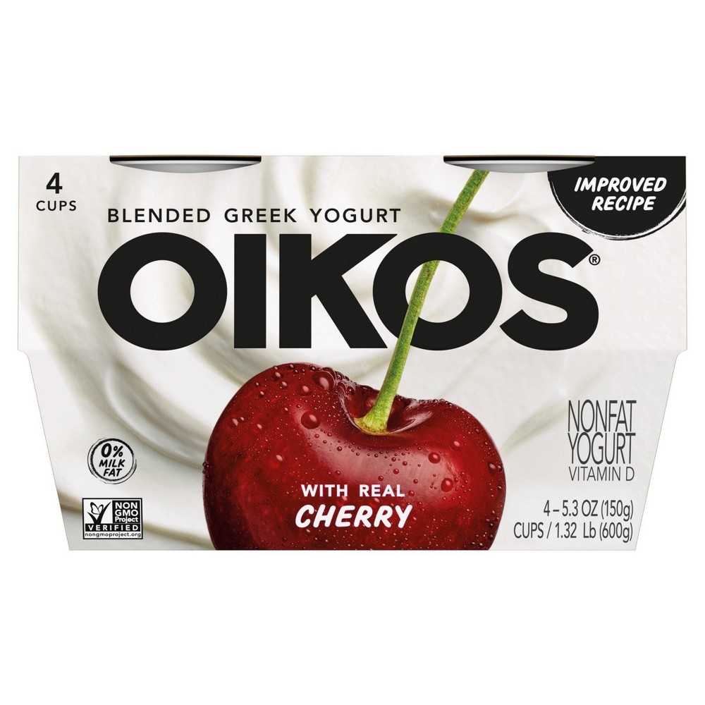 slide 6 of 9, DANNON Oikos Blended Cherry Greek Nonfat Yogurt - 4ct/5.3oz Cups, 4 ct; 5.3 oz