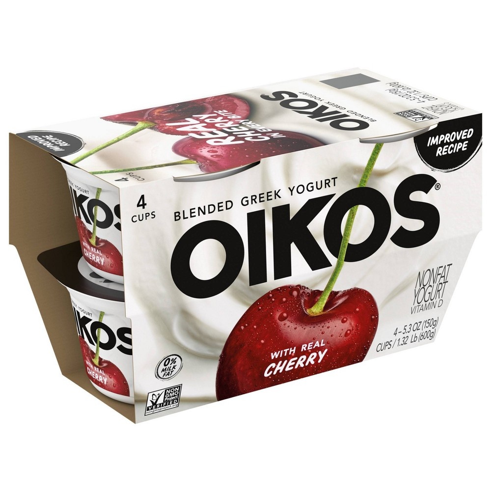 slide 7 of 9, DANNON Oikos Blended Cherry Greek Nonfat Yogurt - 4ct/5.3oz Cups, 4 ct; 5.3 oz