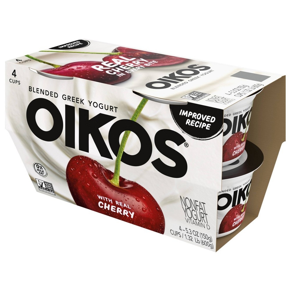 slide 8 of 9, DANNON Oikos Blended Cherry Greek Nonfat Yogurt - 4ct/5.3oz Cups, 4 ct; 5.3 oz