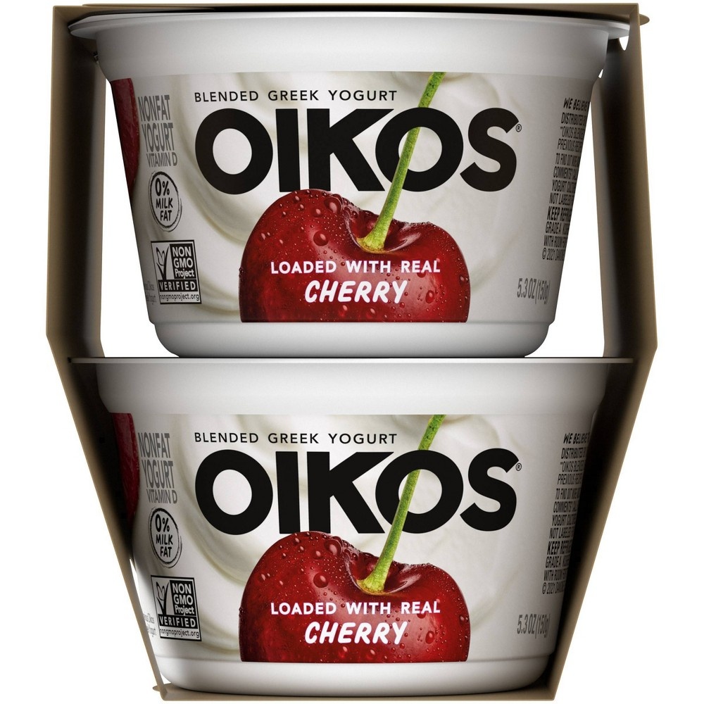 slide 9 of 9, DANNON Oikos Blended Cherry Greek Nonfat Yogurt - 4ct/5.3oz Cups, 4 ct; 5.3 oz