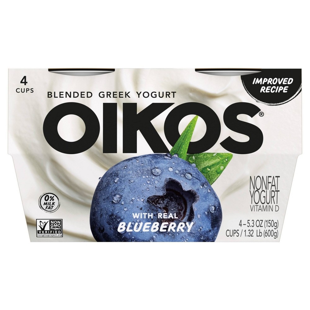 slide 6 of 7, DANNON Oikos Blended Blueberry Greek Nonfat Yogurt - 4ct/5.3oz Cups, 4 ct; 5.3 oz