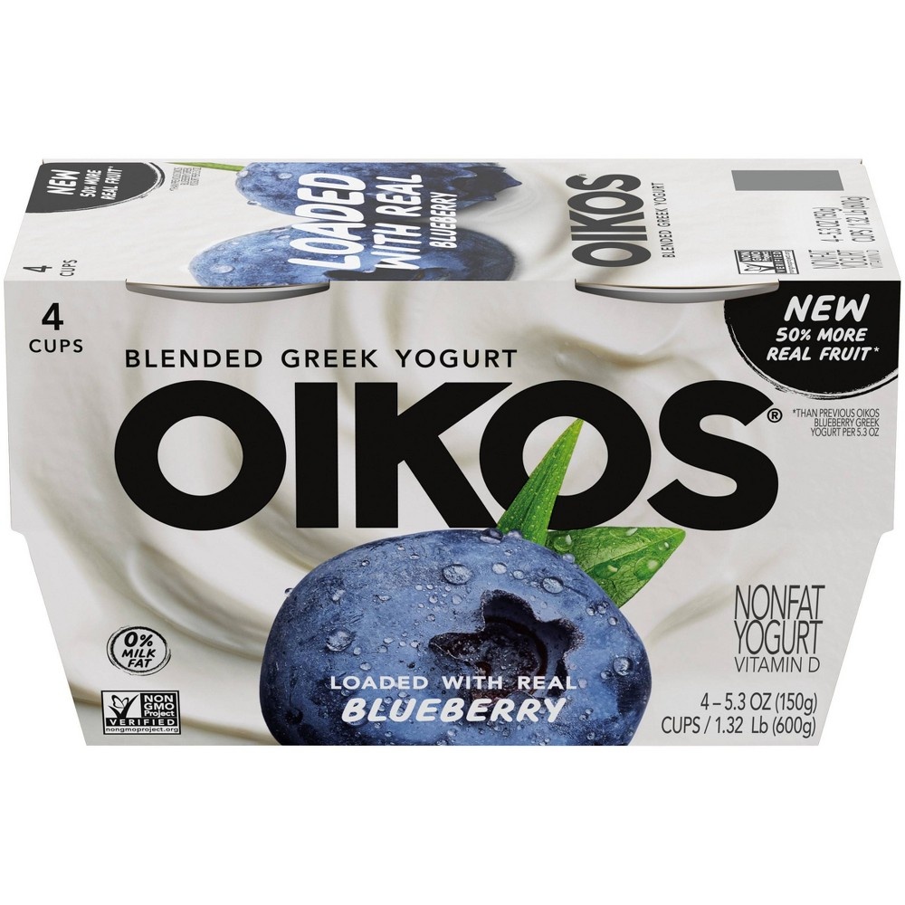 slide 7 of 7, DANNON Oikos Blended Blueberry Greek Nonfat Yogurt - 4ct/5.3oz Cups, 4 ct; 5.3 oz