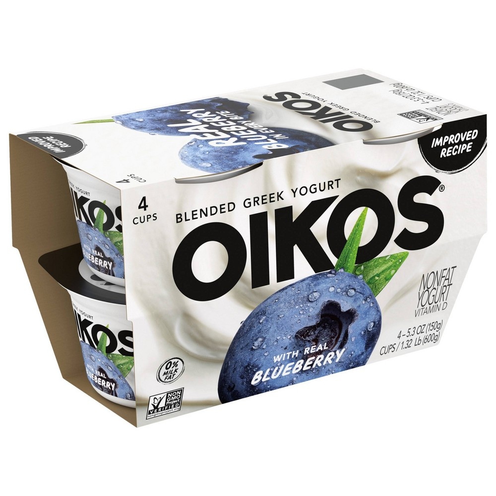 slide 2 of 7, DANNON Oikos Blended Blueberry Greek Nonfat Yogurt - 4ct/5.3oz Cups, 4 ct; 5.3 oz