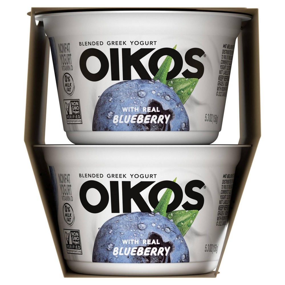 slide 4 of 7, DANNON Oikos Blended Blueberry Greek Nonfat Yogurt - 4ct/5.3oz Cups, 4 ct; 5.3 oz