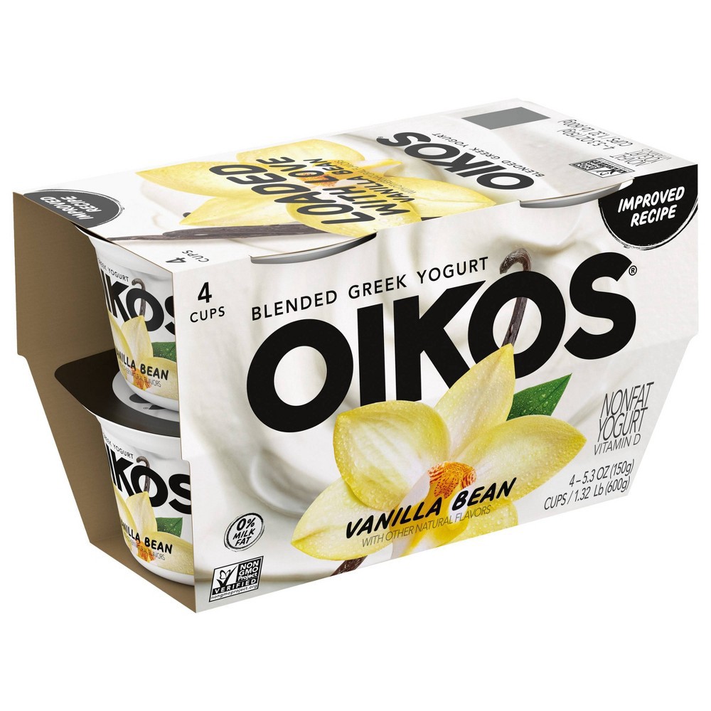 slide 2 of 7, Oikos Blended Vanilla Bean Greek Nonfat Yogurt - 4ct/5.3oz Cups, 4 ct; 5.3 oz