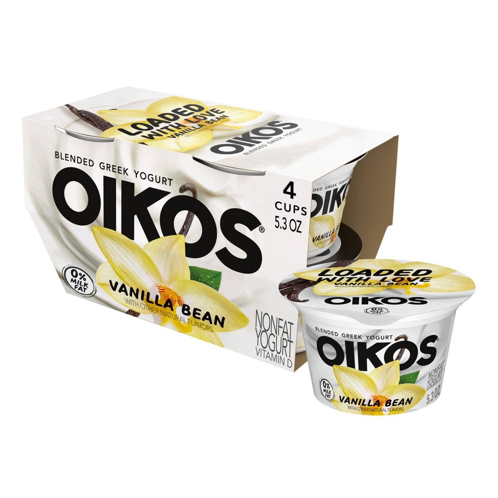 slide 5 of 7, Oikos Blended Vanilla Bean Greek Nonfat Yogurt - 4ct/5.3oz Cups, 4 ct; 5.3 oz