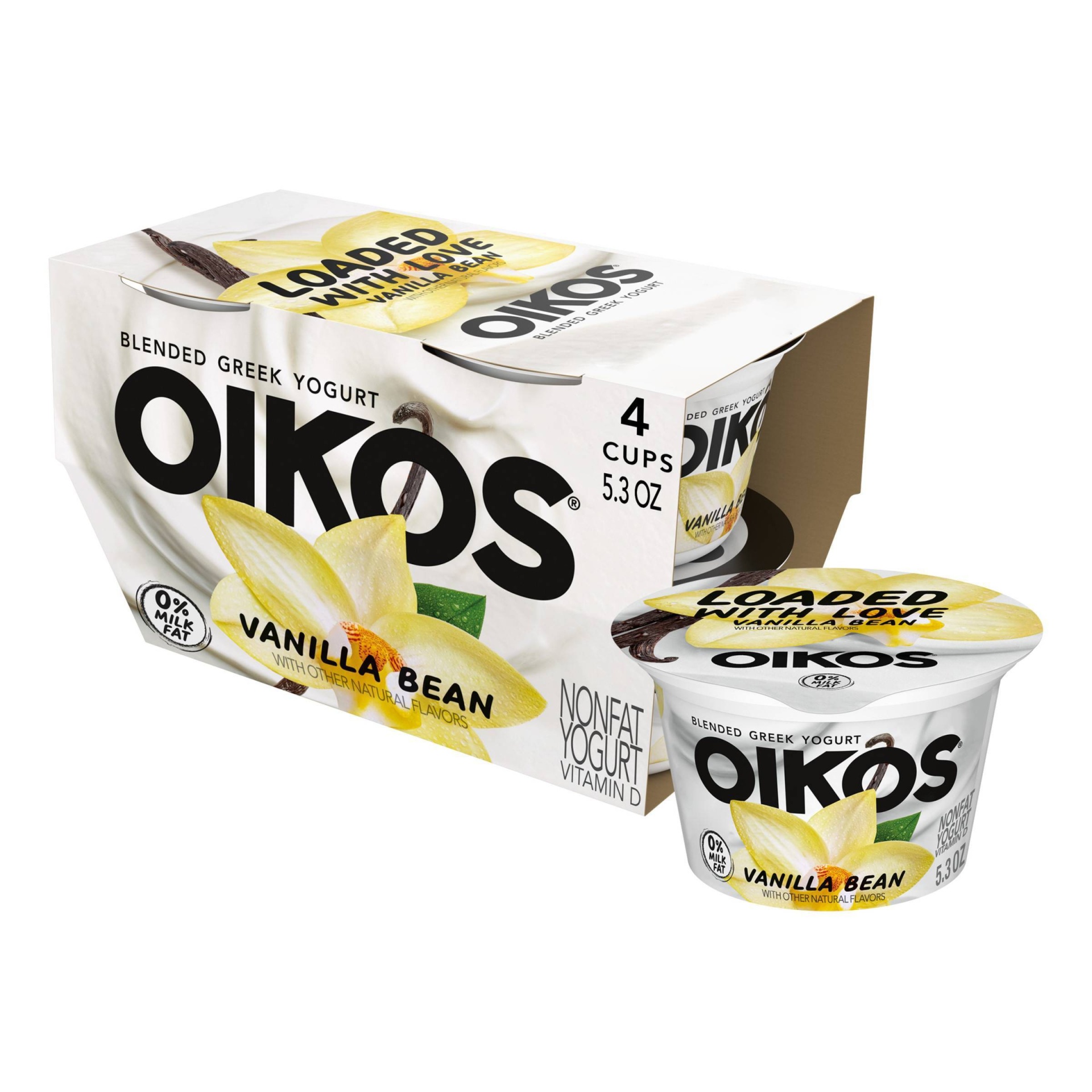 slide 1 of 7, Oikos Blended Vanilla Bean Greek Nonfat Yogurt - 4ct/5.3oz Cups, 4 ct; 5.3 oz