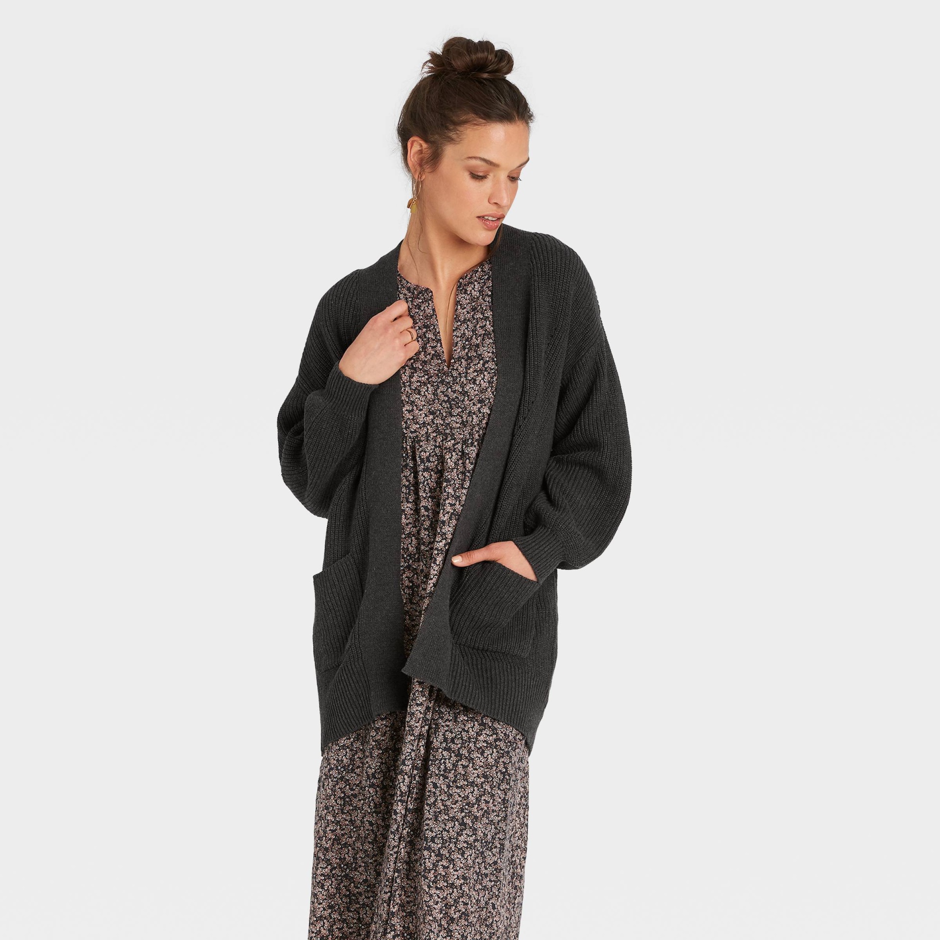 slide 1 of 3, Women's Open-Front Cardigan - Universal Thread Charcoal Heather XL, 1 ct