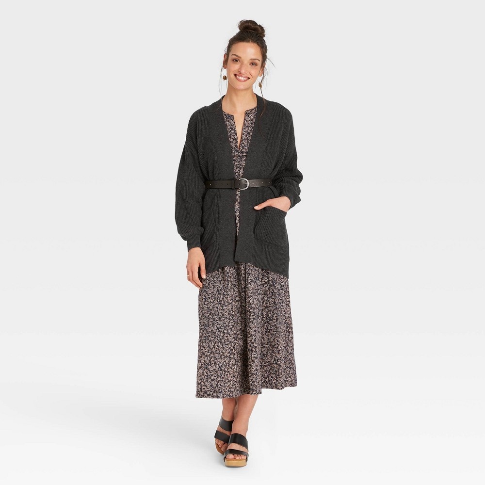 slide 3 of 3, Women's Open-Front Cardigan - Universal Thread Charcoal Heather XL, 1 ct