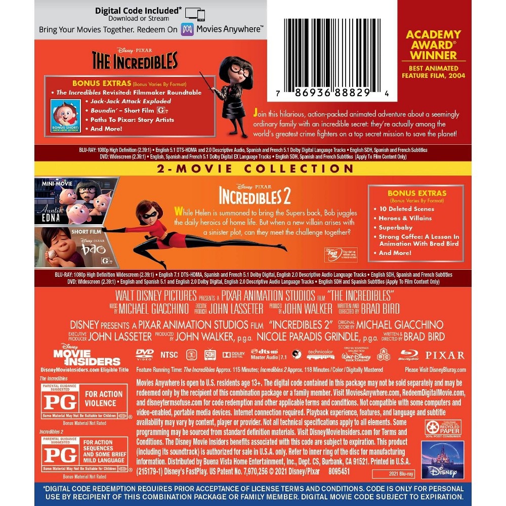 slide 2 of 2, Disney Incredibles: 2-Movie Collection (Blu-ray + DVD + Digital), 1 ct