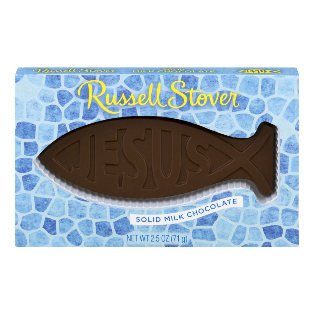 slide 1 of 1, Russell Stover Milk Chocolate Solid Jesus Fish, 2.5 oz