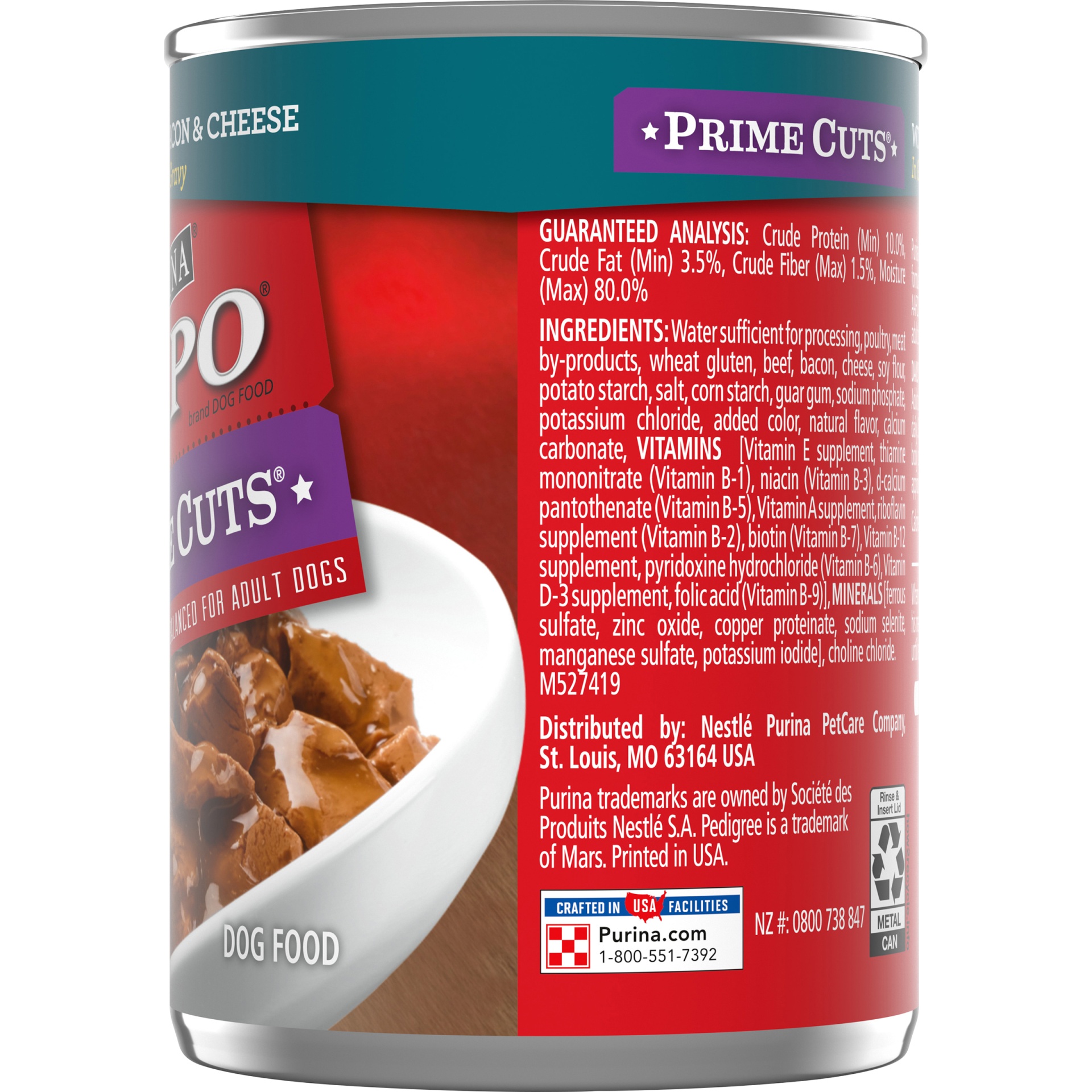 slide 3 of 7, Purina ALPO Prime Cuts Beef, Bacon, & Cheese in Gravy Dog Food, 13.2 oz