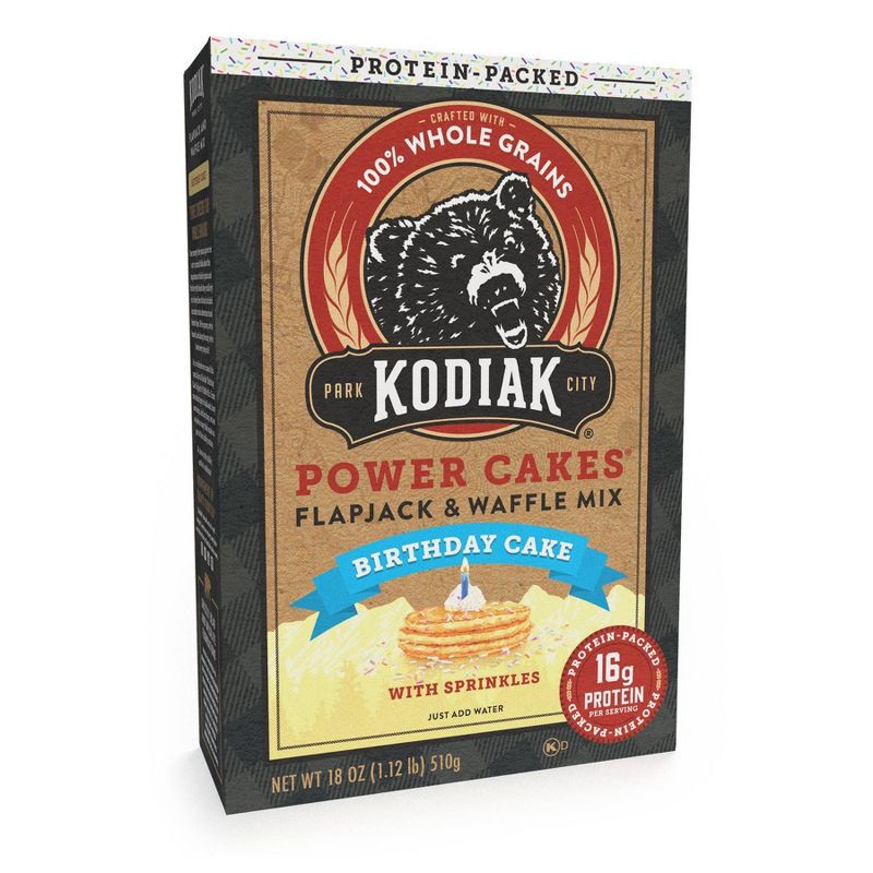 slide 3 of 7, Kodiak Cakes Protein-Packed Power Cakes Birthday Cake Pancake and Waffle Mix - 18oz, 18 oz