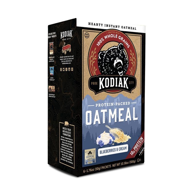 slide 2 of 6, Kodiak Cakes Kodiak Protein-Packed Instant Oatmeal Blueberries & Cream - 6ct, 6 ct