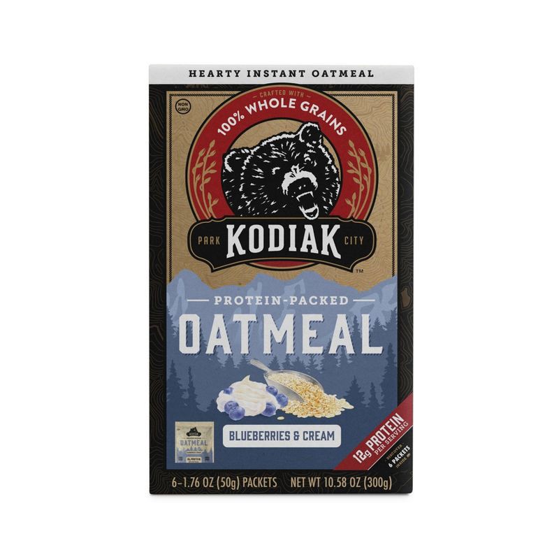 slide 1 of 6, Kodiak Cakes Kodiak Protein-Packed Instant Oatmeal Blueberries & Cream - 6ct, 6 ct