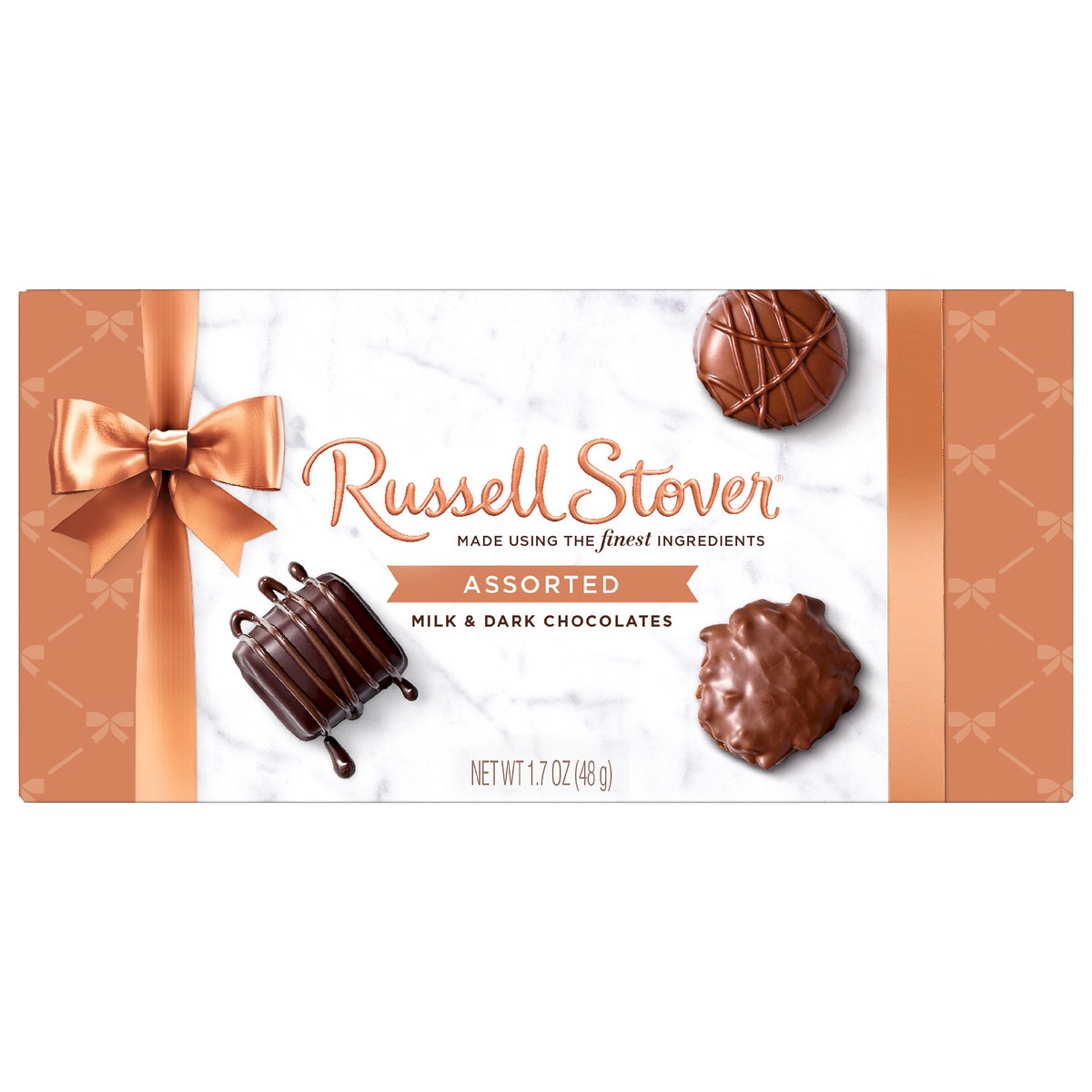 slide 1 of 8, RUSSELL STOVER Assorted Milk & Dark Chocolate Trial Size Gift Box, 1.7 oz. (˜ 3 pieces), 1.7 oz