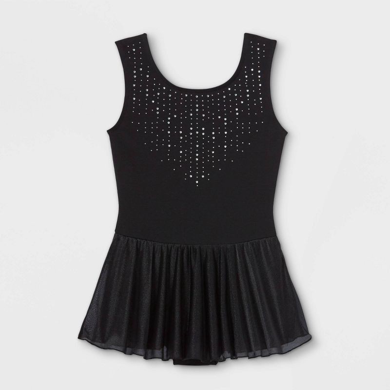 slide 1 of 2, Girls' Dancewear Tank Leotard with Skirt - Cat & Jack™ Black XL: Cotton Blend, Recycled Polyester, Spandex, Scoopneck, 1 ct
