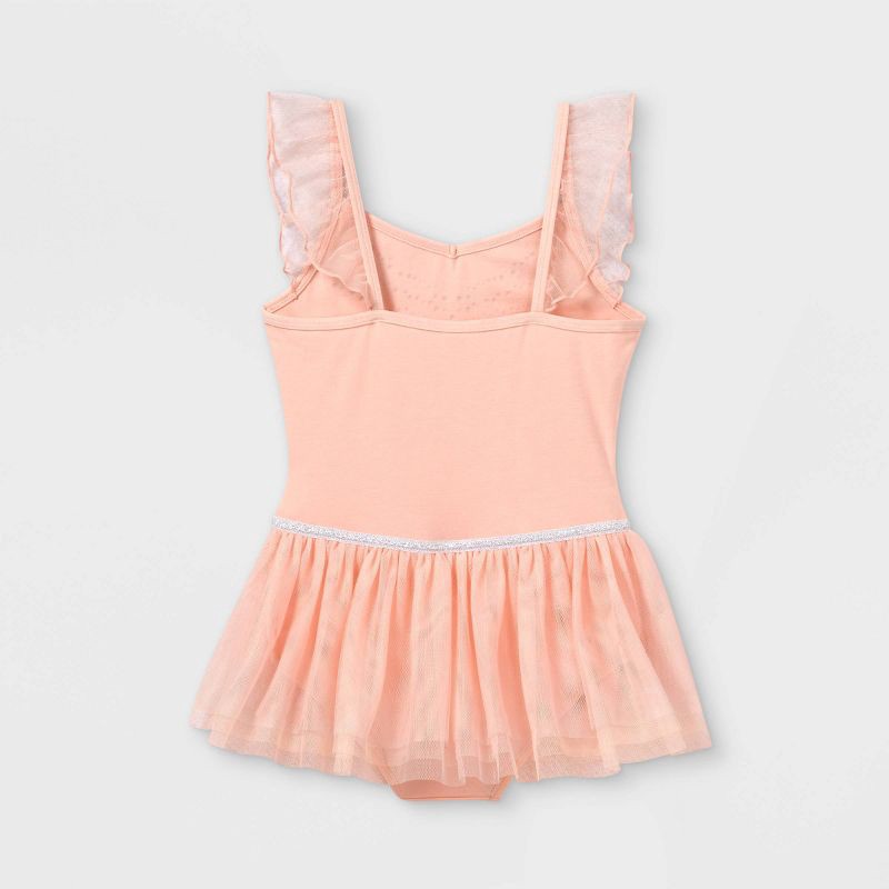 slide 2 of 2, Girls' Dancewear Cami Flutter Sleeve Leotard with Skirt - Cat & Jack™ Pink XS: Lace, Tiered Skirt, 1 ct
