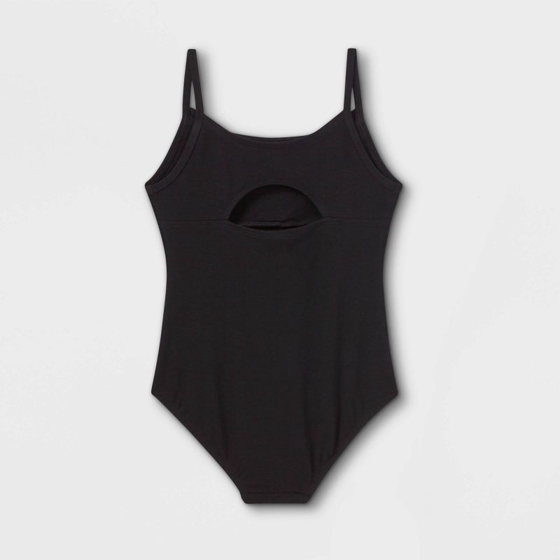 slide 2 of 2, Girls' Cami Dance Leotard - Cat & Jack™ Black M: Cotton Blend, Recycled Polyester, Spandex, Keyhole Back, Machine Washable, 1 ct