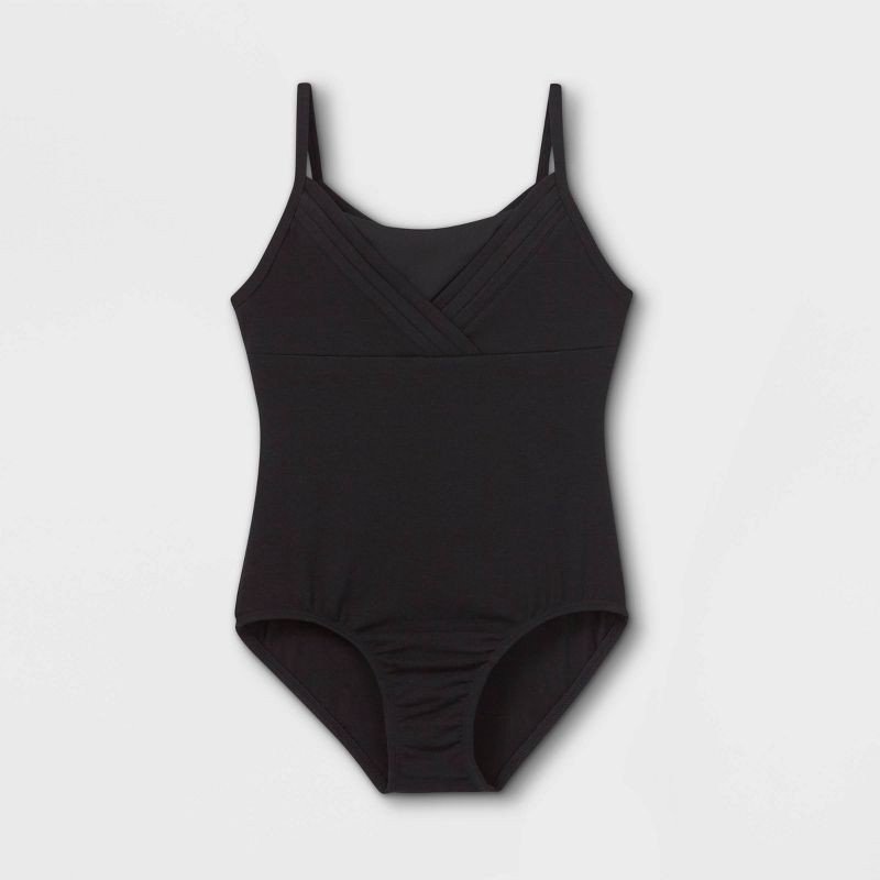 slide 1 of 2, Girls' Cami Dance Leotard - Cat & Jack™ Black M: Cotton Blend, Recycled Polyester, Spandex, Keyhole Back, Machine Washable, 1 ct