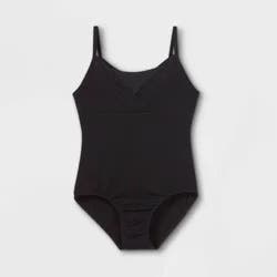 Girls' Cami Dance Leotard - Cat & Jack™ Black M: Cotton Blend, Recycled Polyester, Spandex, Keyhole Back, Machine Washable