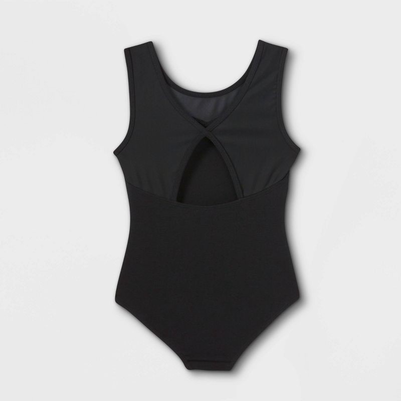 slide 2 of 2, Girls' Dance Tank Mesh Leotard - Cat & Jack™ Black S: Cotton Blend, Recycled Polyester, Spandex, Keyhole Back, 1 ct
