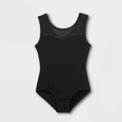 Girls' Dance Tank Mesh Leotard - Cat & Jack™ Black XL: Scoopneck, Keyhole Back, Lightweight Fabric