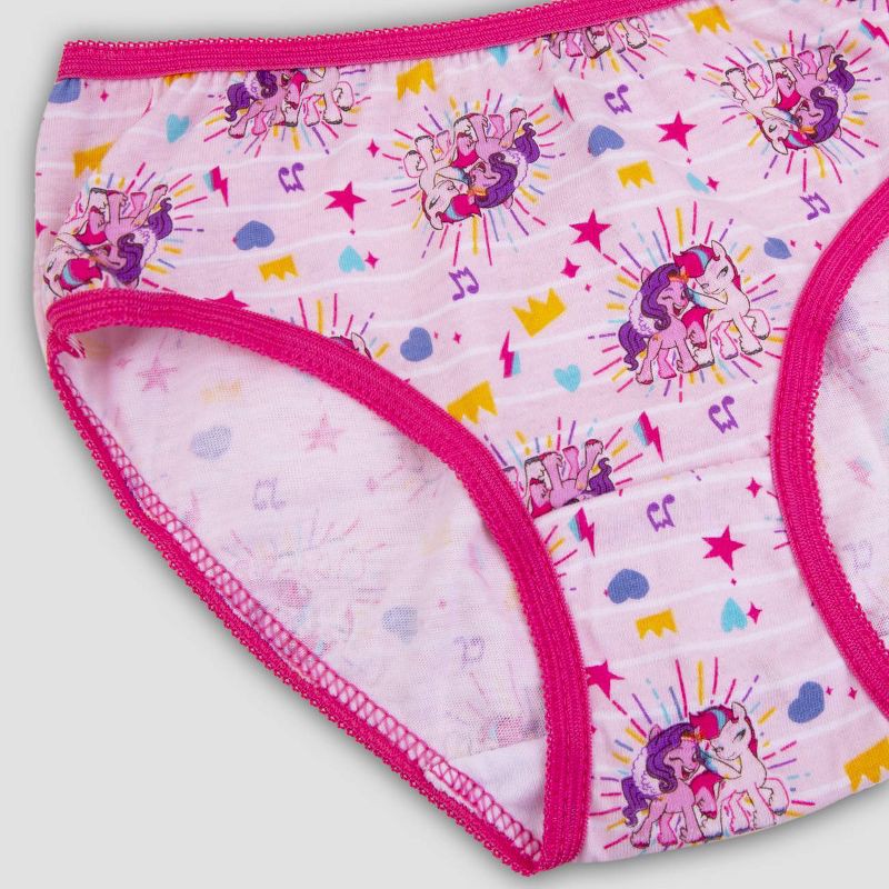 slide 5 of 5, Girls' My Little Pony 7pk Underwear - 6: Classic Patterns, Mid Rise, Full Waistband Elastic, 7 ct