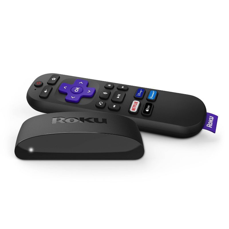 slide 1 of 7, Roku Express 4K+ | Streaming Player HD/4K/HDR with Roku Voice Remote with TV Controls and Premium HDMI Cable, 1 ct