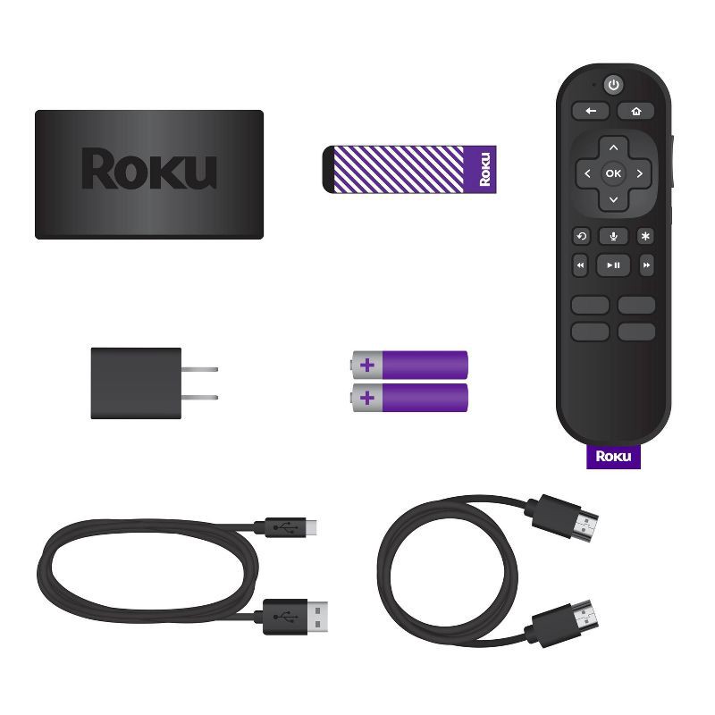 slide 5 of 7, Roku Express 4K+ | Streaming Player HD/4K/HDR with Roku Voice Remote with TV Controls and Premium HDMI Cable, 1 ct