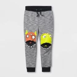 Toddler Boys' Monster Knee French Terry Pull-On Jogger Pants - Cat & Jack Gray 4T