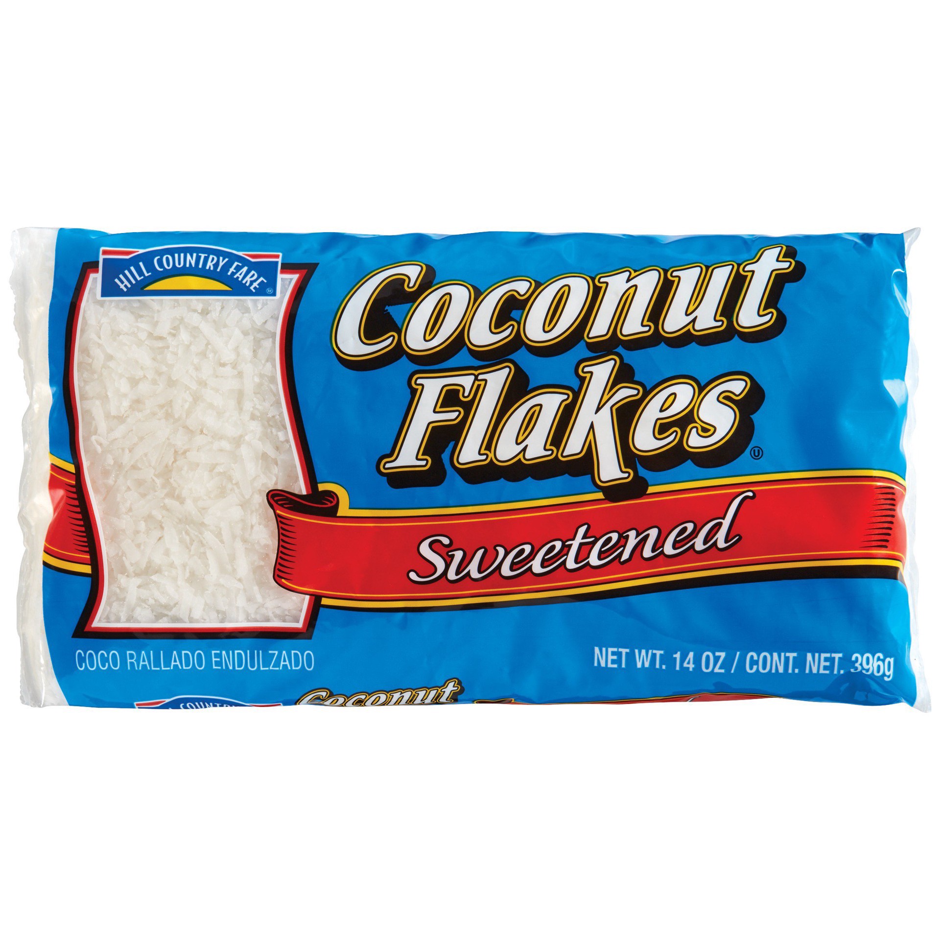 slide 1 of 1, Hill Country Fare Sweetened Coconut Flakes, 14 oz